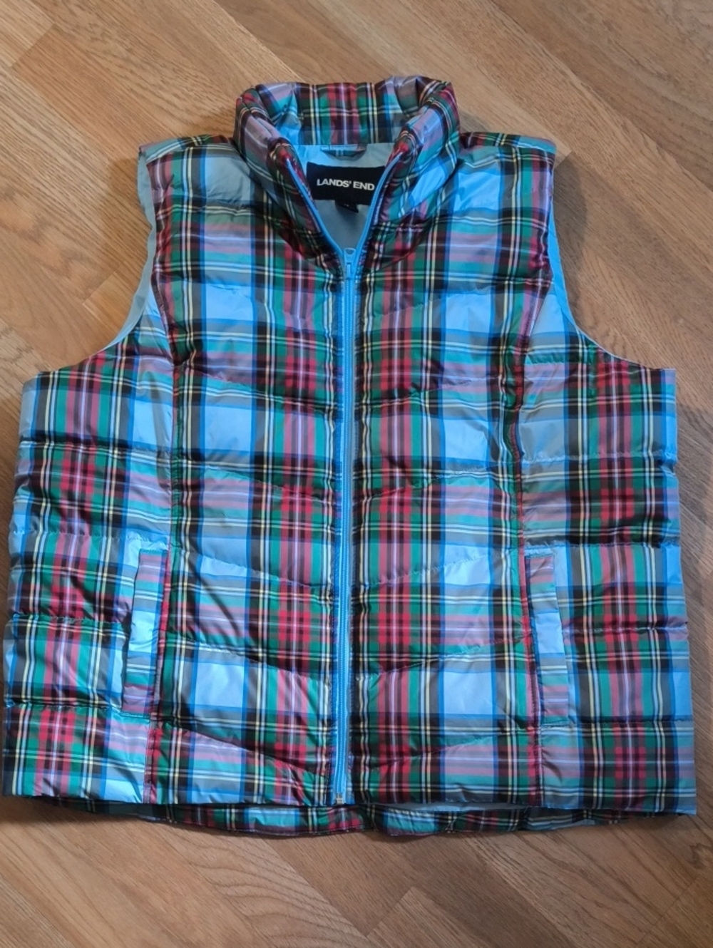Vest Lands' End Plaid Quilted Vest in Blue and Red